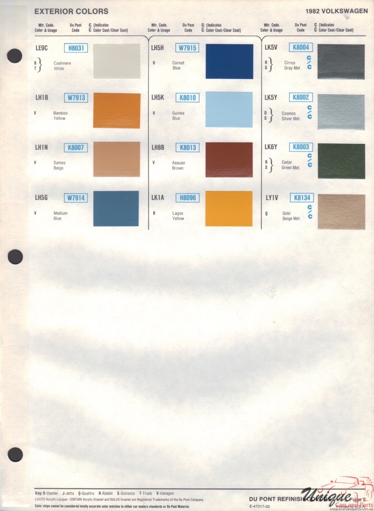 1982 Volkswagen Paint Charts DuPont 2